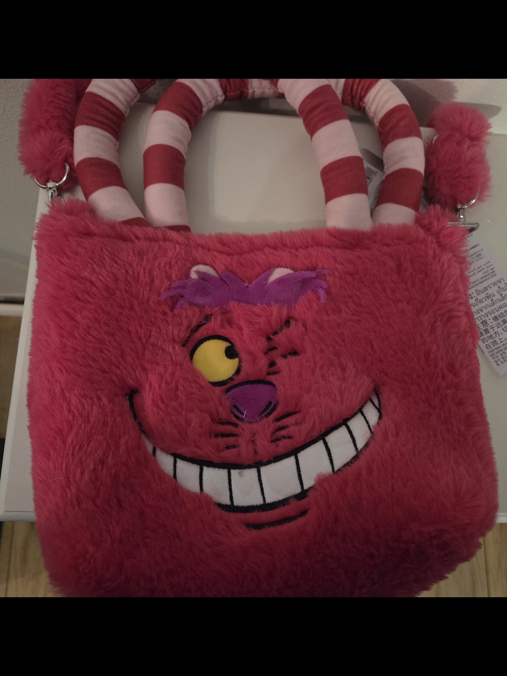 Disney Official Plush Cheshire Cat Pink Faux Fur Crossbody New With Tags